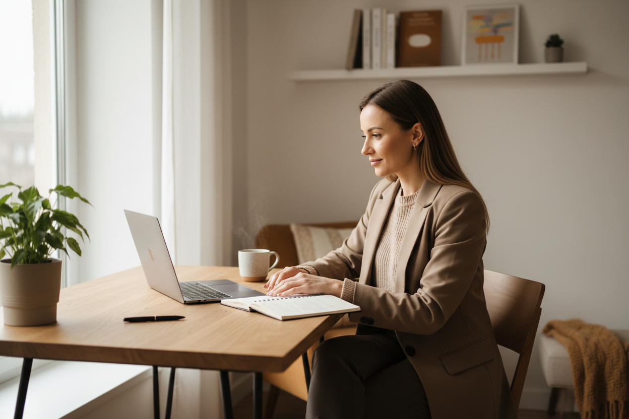 Profesjonalny przedsiębiorca pracujący przy laptopie